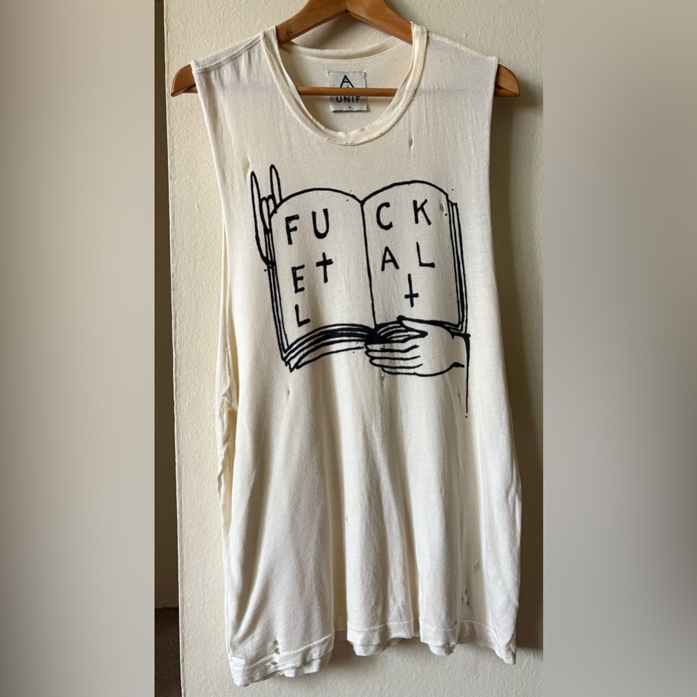 UNIF VINTAGE F*** ET ALL Muscle Tee/Tank Top Size Small White